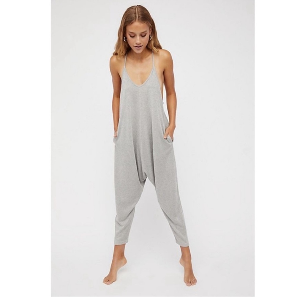 Free People Why Not Shine Oversized Jumpsuit XS Grey Rainbow Metallic Rare HTF - Picture 2 of 12